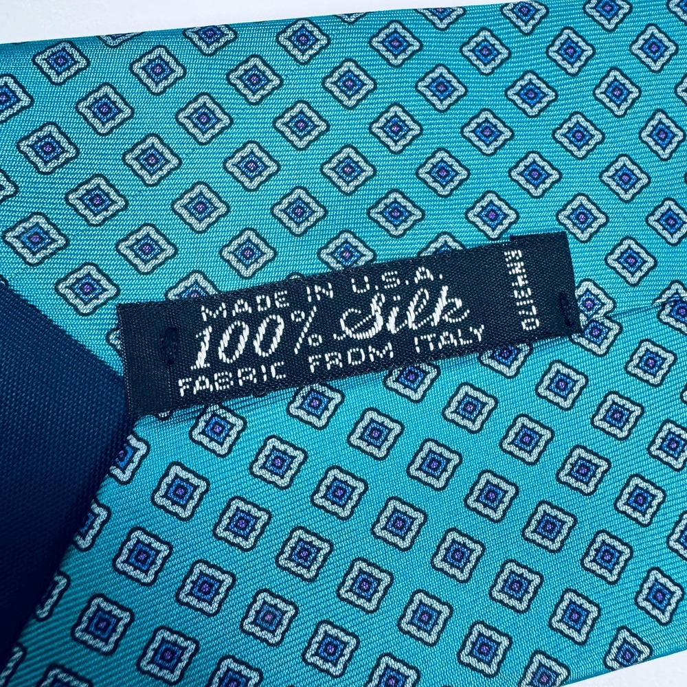 Oakton Ltd Mens Silk Tie Blue Turquoise Geometric Italian Necktie Classic Preppy - Picture 6 of 8